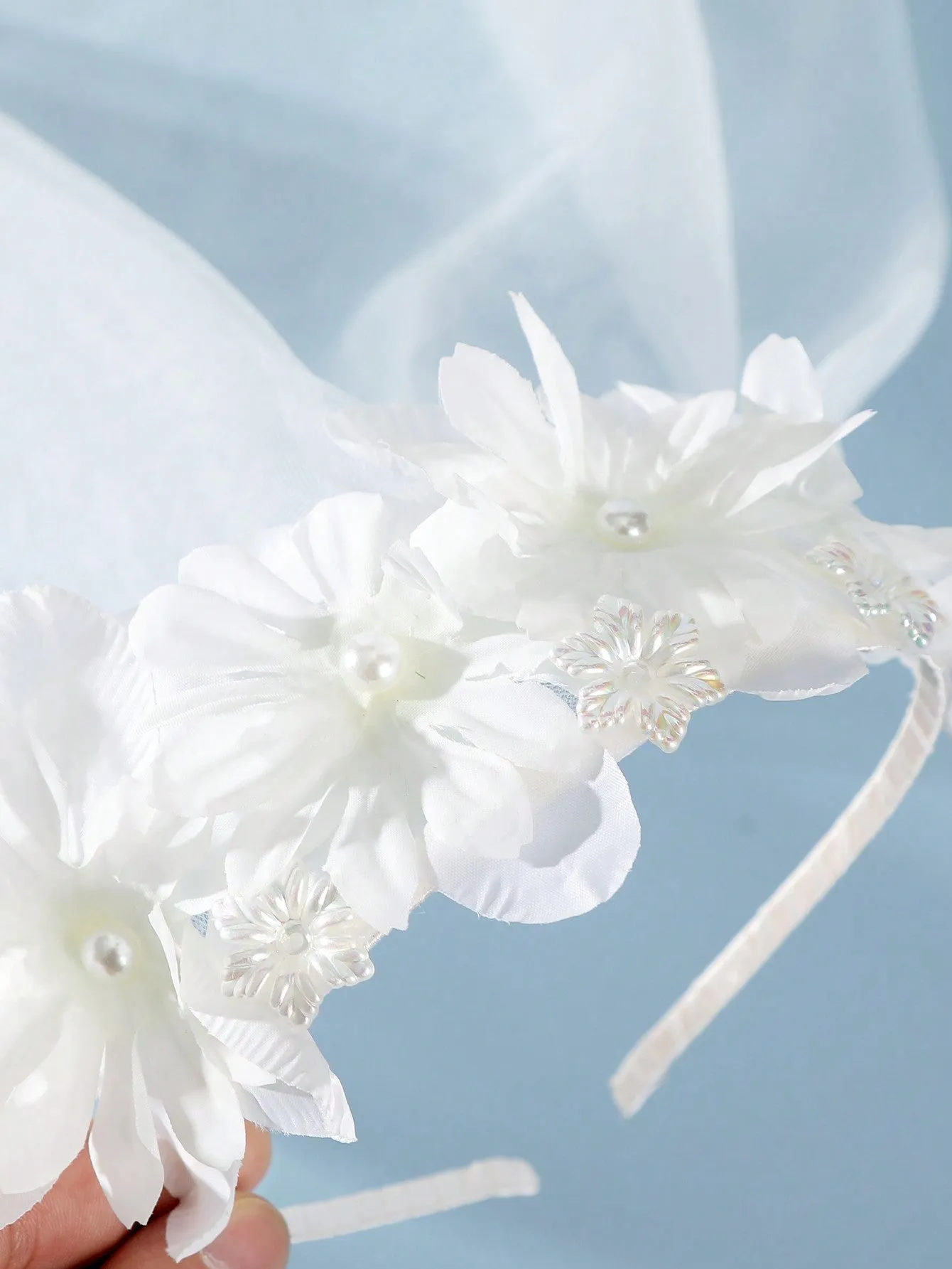 1pc Women's White Bridal Flower Headband With Veil, Suitable For Wedding Dress Elegant