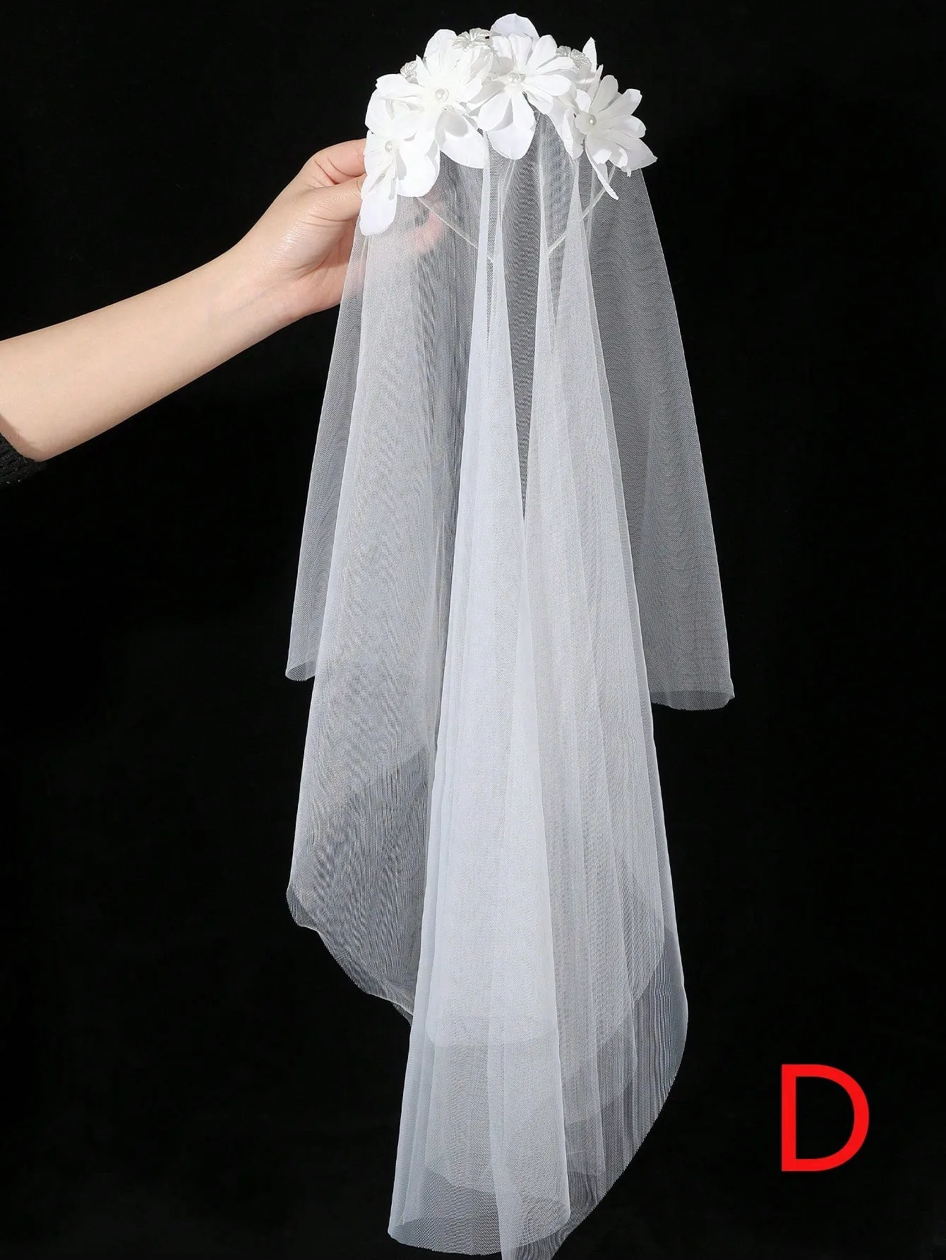1pc Women's White Bridal Flower Headband With Veil, Suitable For Wedding Dress Elegant