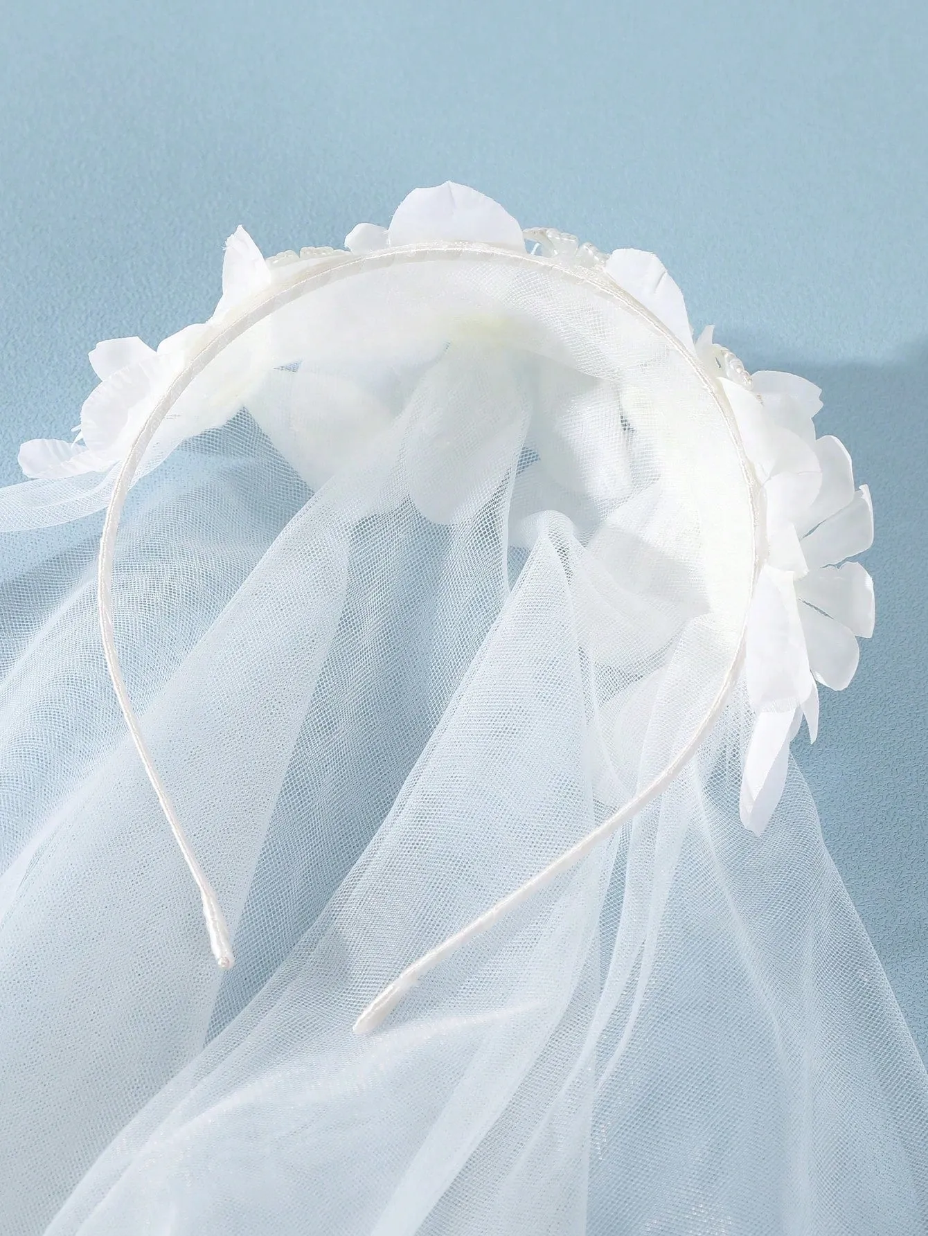 1pc Women's White Bridal Flower Headband With Veil, Suitable For Wedding Dress Elegant