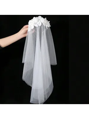 1pc Women's White Bridal Flower Headband With Veil, Suitable For Wedding Dress Elegant