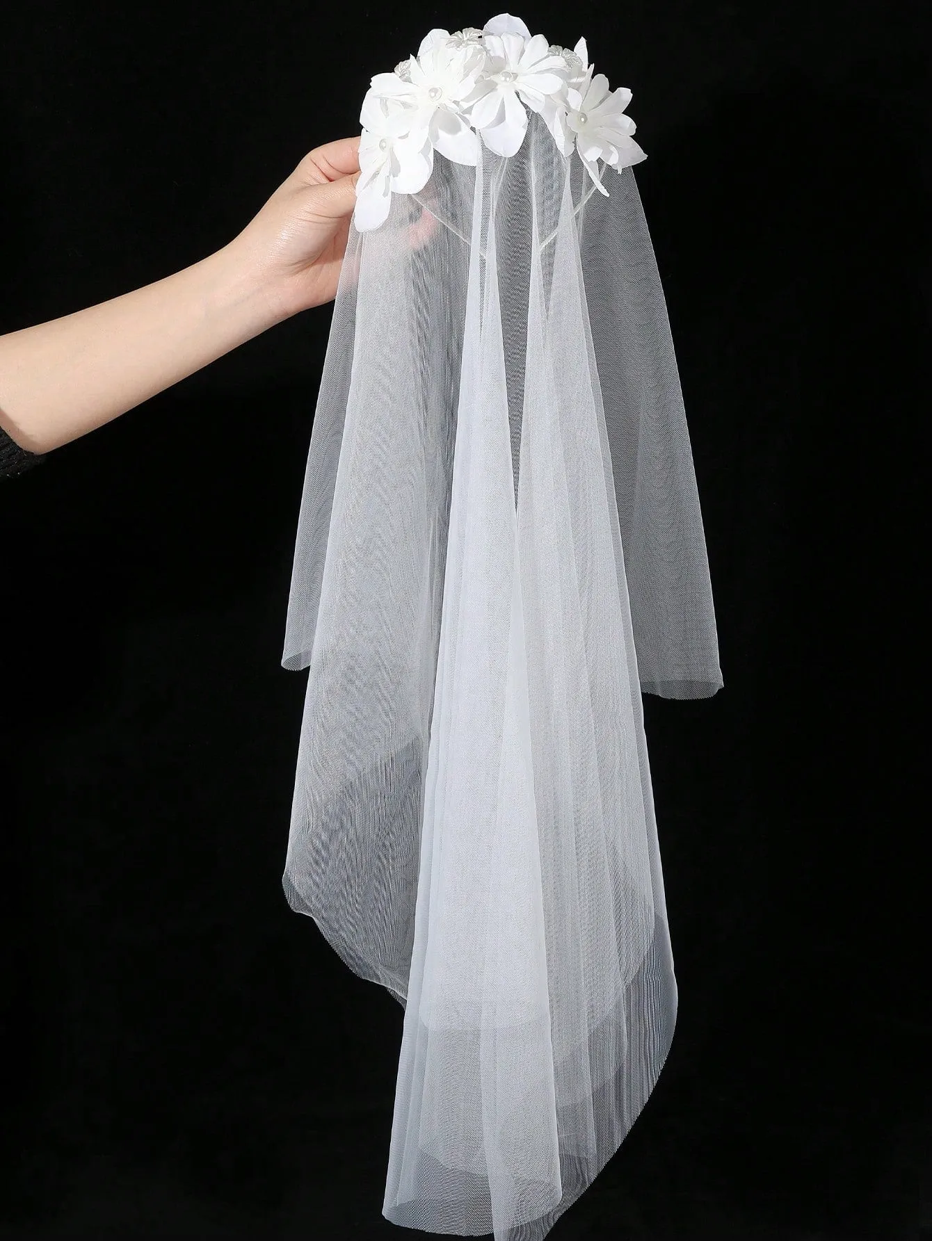 1pc Women's White Bridal Flower Headband With Veil, Suitable For Wedding Dress Elegant