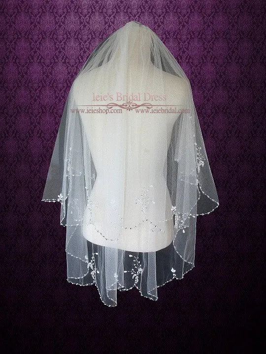 2 Tier Fingertip Bridal Veil with Sparkly Beadings on Edge VG1020
