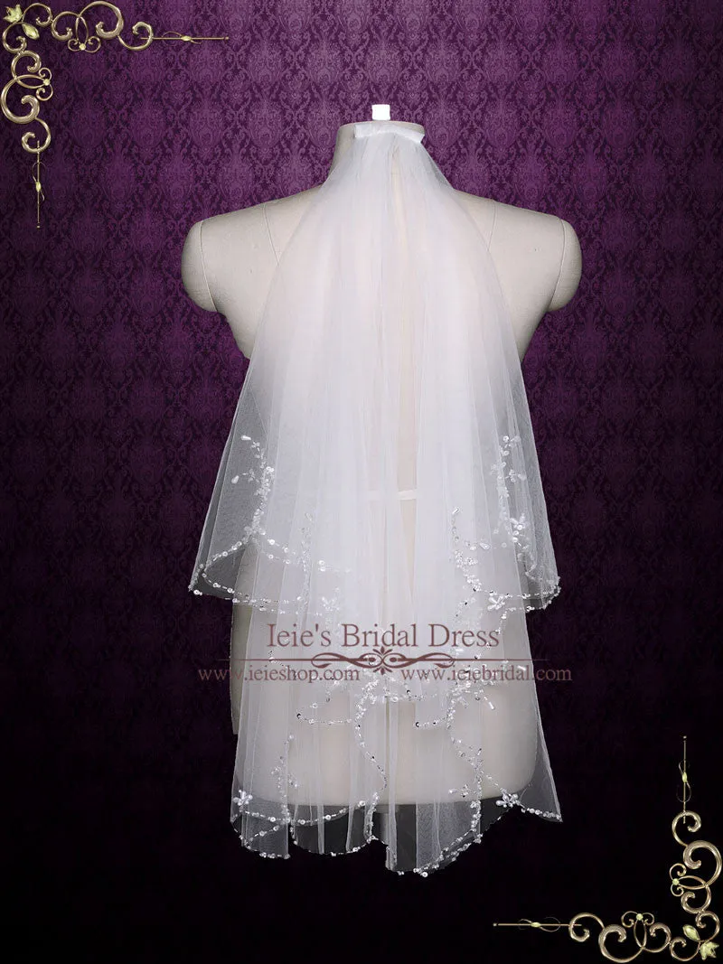 2 Tier Fingertip Bridal Veil with Sparkly Beadings on Edge VG1020