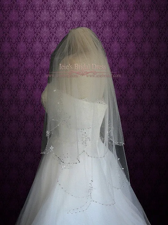 2 Tier Fingertip Bridal Veil with Sparkly Beadings on Edge VG1020