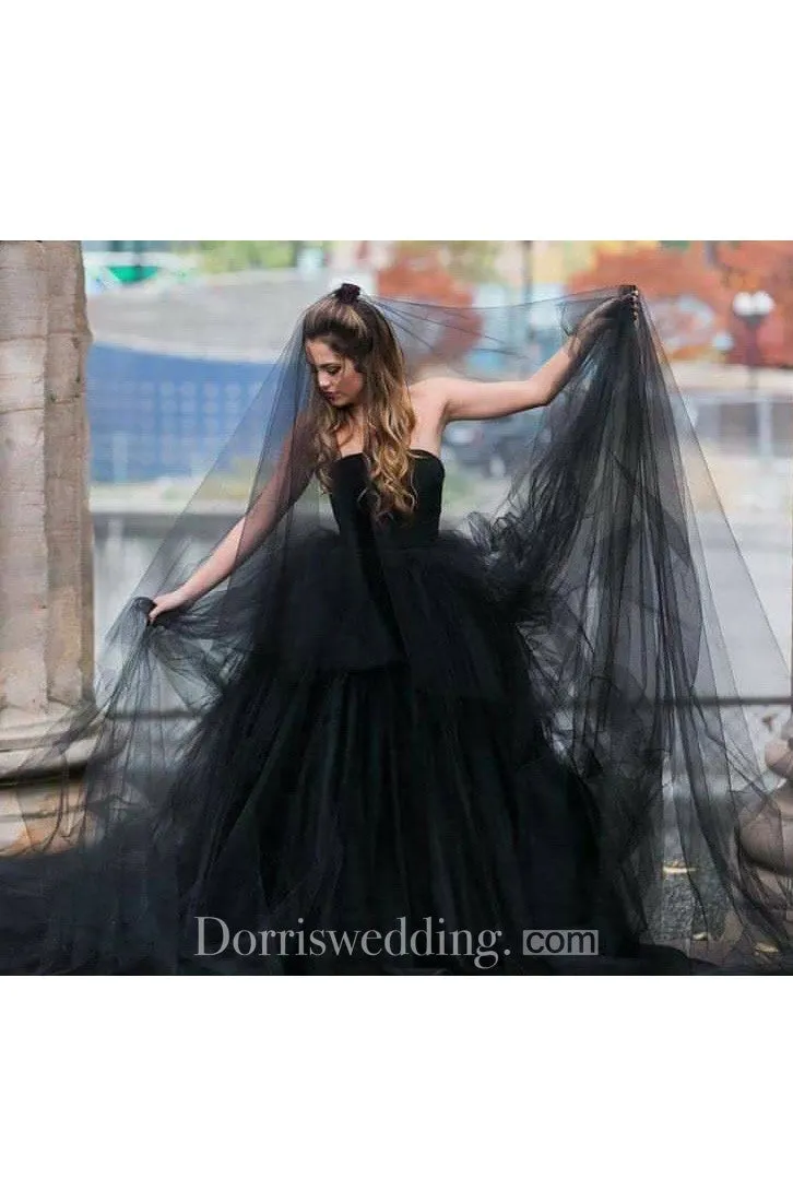 2018 Latest Black Ethereal Puffy Long Wedding Veil