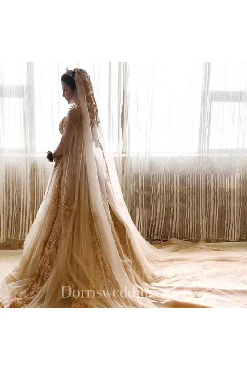 2018 Latest Style Champagne Ethereal Puffy Long Wedding Veil