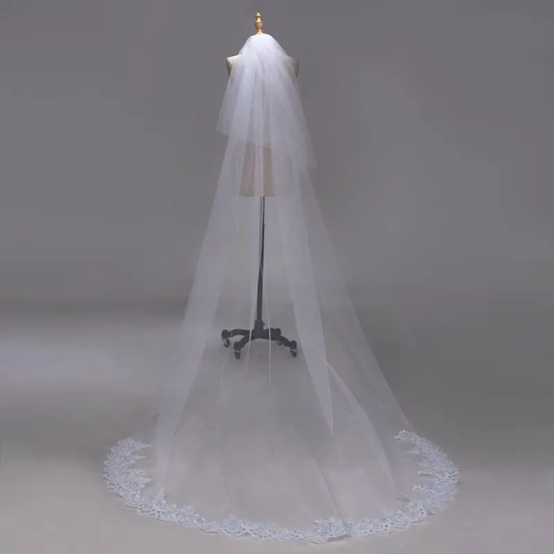 3M Lace Edge Chapel Wedding Veils Long with Comb| Bridelily