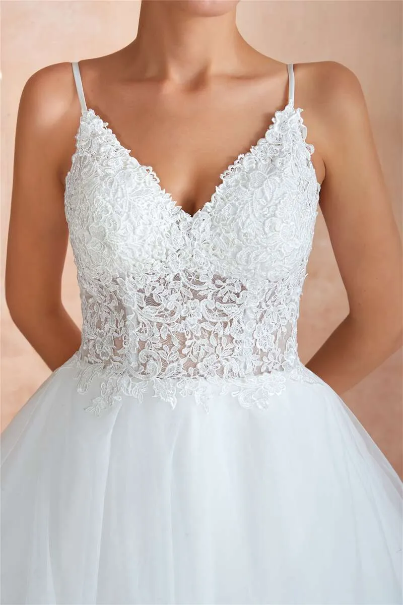 A-Line Layers Straps Lace-Up Back Wedding Dress