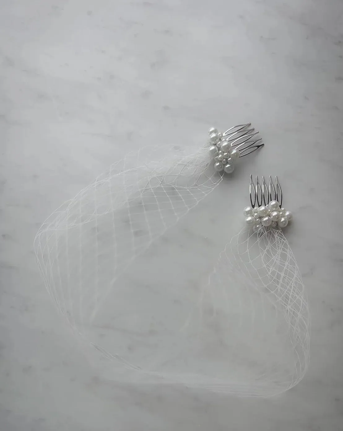 A'el Este - Krista Veil - Bridal Birdcage Veil with Pearl Combs - White