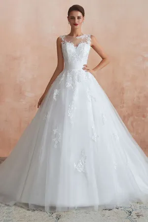 Ball Gown Appliqus Wedding Dress with Sheer Back