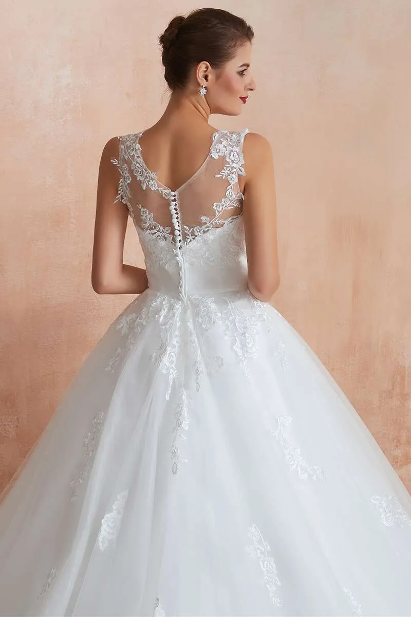 Ball Gown Appliqus Wedding Dress with Sheer Back