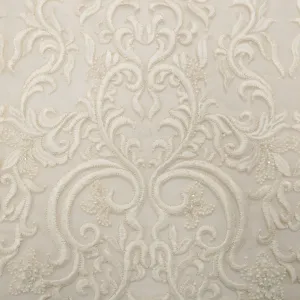 Beige Embroidered Sequin Tulle Floral Lace