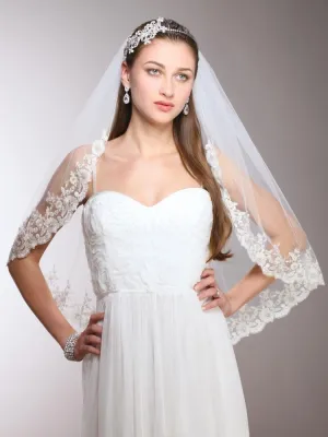 Bridal Veil with Crystal Lace Edge