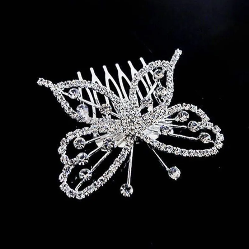Butterfly Silhouette Crystal and Silver Plated Hair Comb