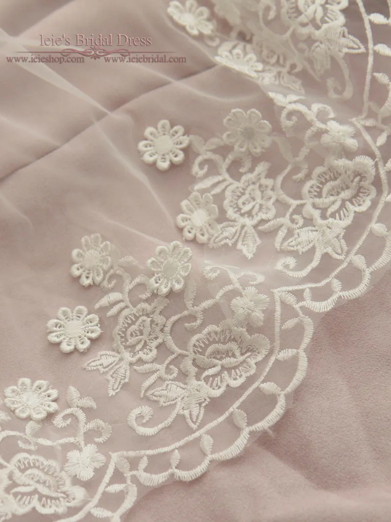 Cathedral Length Floral Lace Mantilla Wedding Veil with Soft Tulle | VG1051