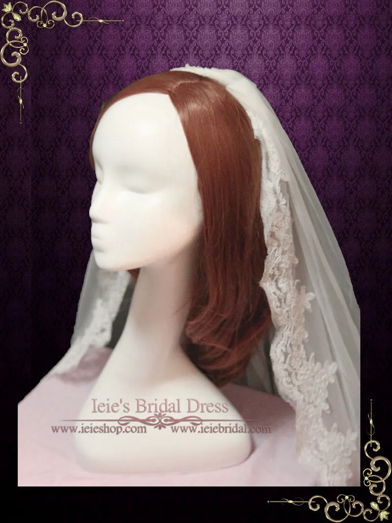 Cathedral Length Lace Wedding Veil Gathered at Top | VG1050