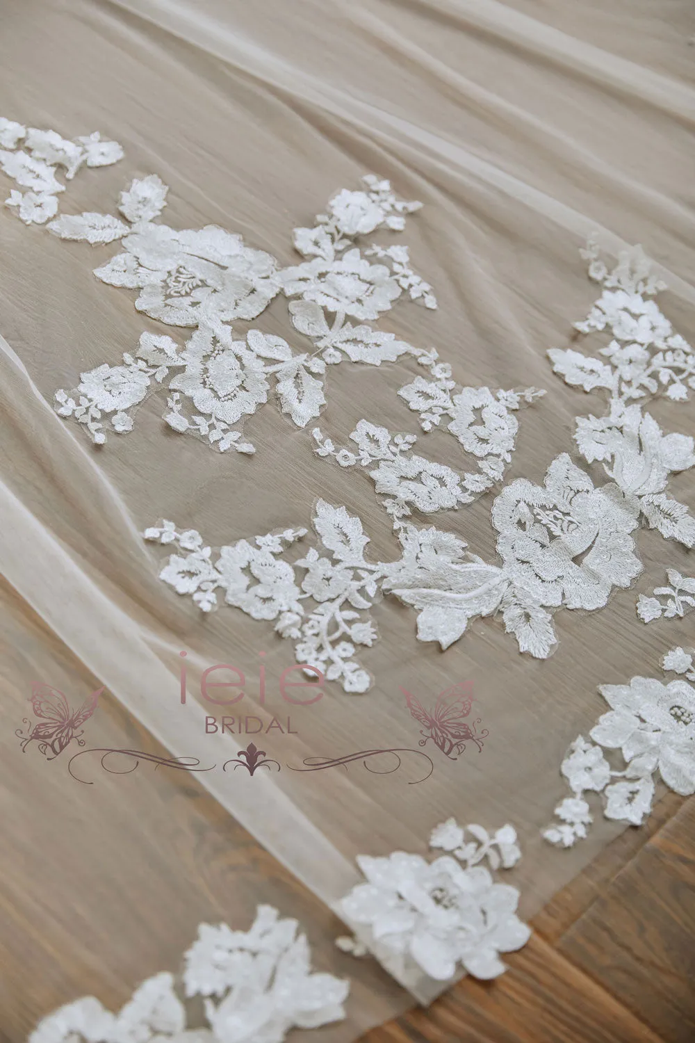 Cathedral Long Wedding Veil with Lace at Train VG3033