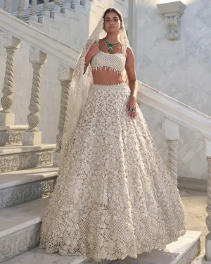 Chapelle Ivory Cut Work Lehenga Set