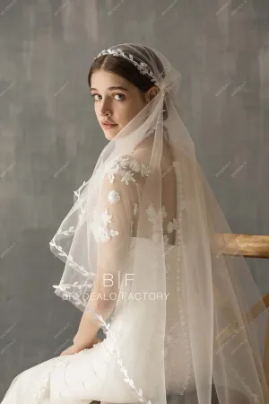 Classic Leaf Lace Trim Bridal Veil Ballet Length Wedding Cap Veil