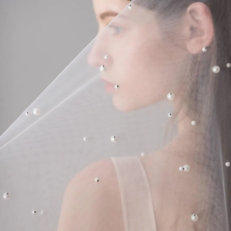 CPA1423 1.2M One Layer Ivory Pearl Beaded Soft Wedding Veils | Bridelily