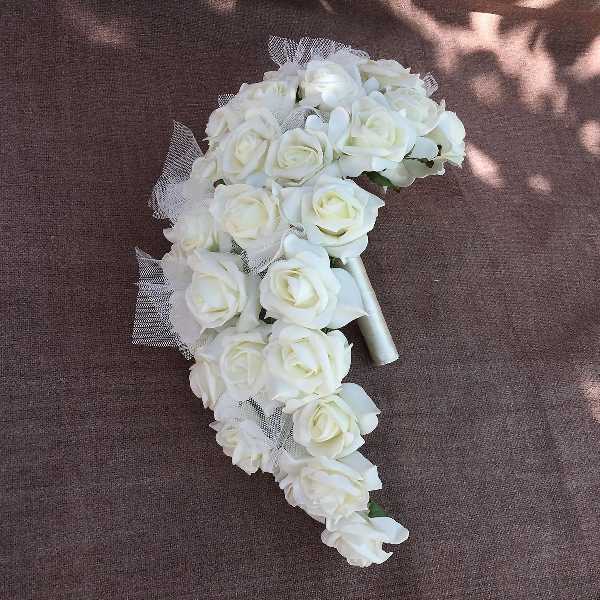 Cream White Bouquet of Roses Bridal Bouquet Cascade Wedding Arrangement