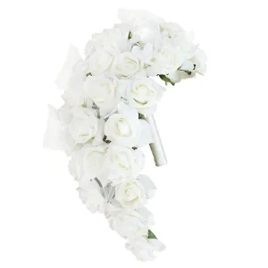 Cream White Bouquet of Roses Bridal Bouquet Cascade Wedding Arrangement
