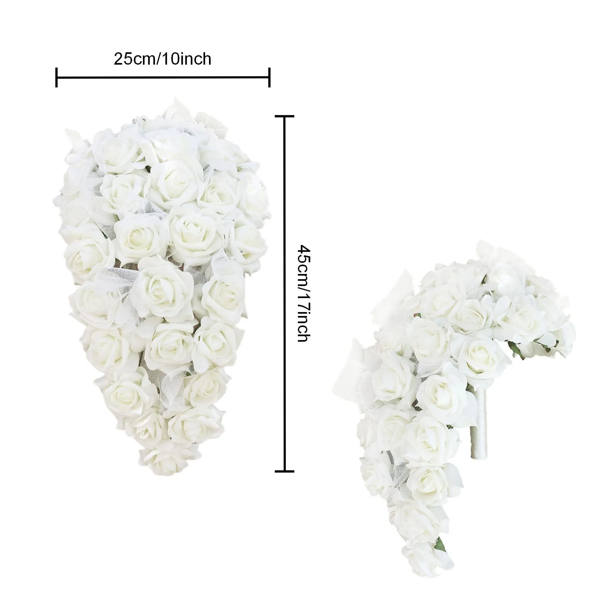 Cream White Bouquet of Roses Bridal Bouquet Cascade Wedding Arrangement
