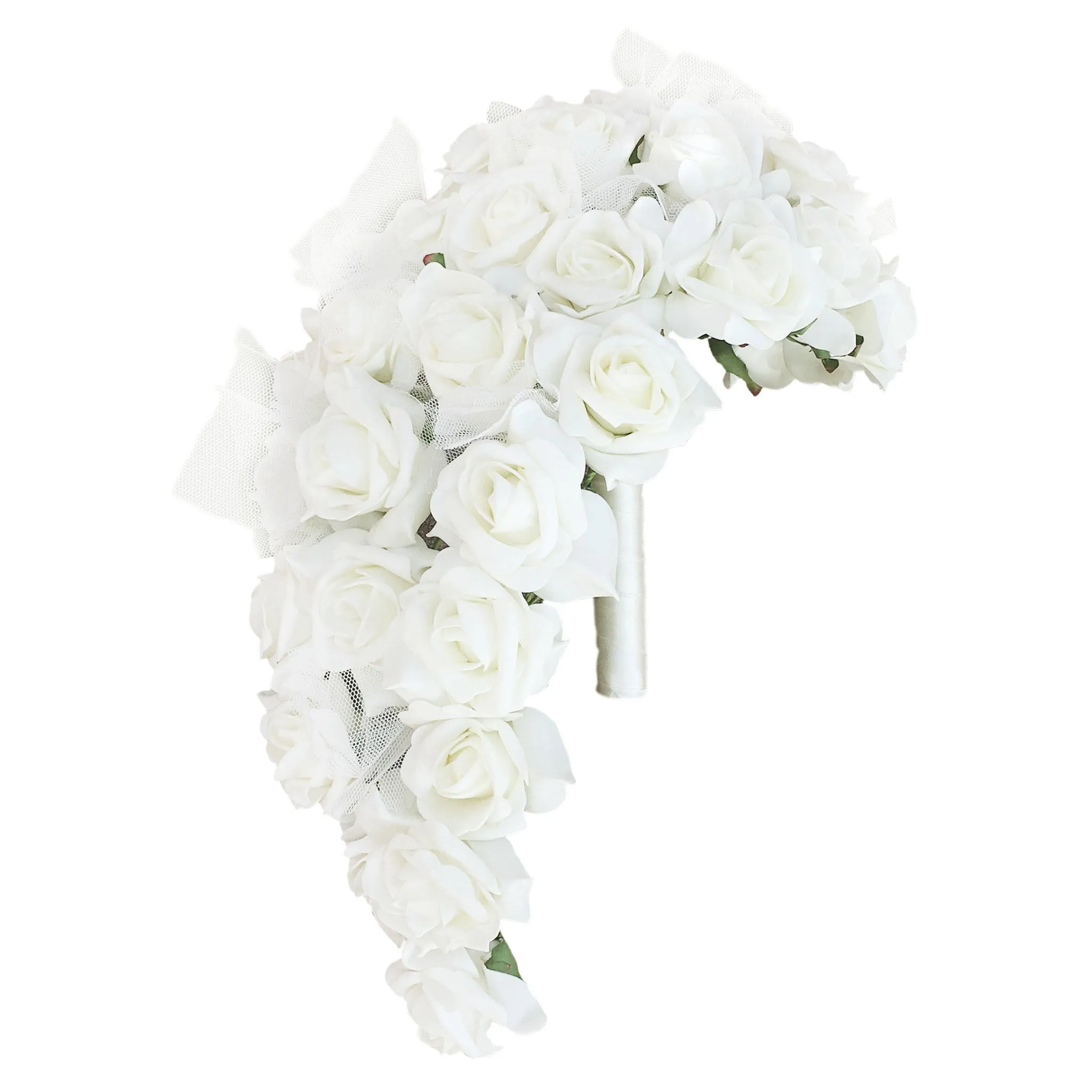 Cream White Bouquet of Roses Bridal Bouquet Cascade Wedding Arrangement