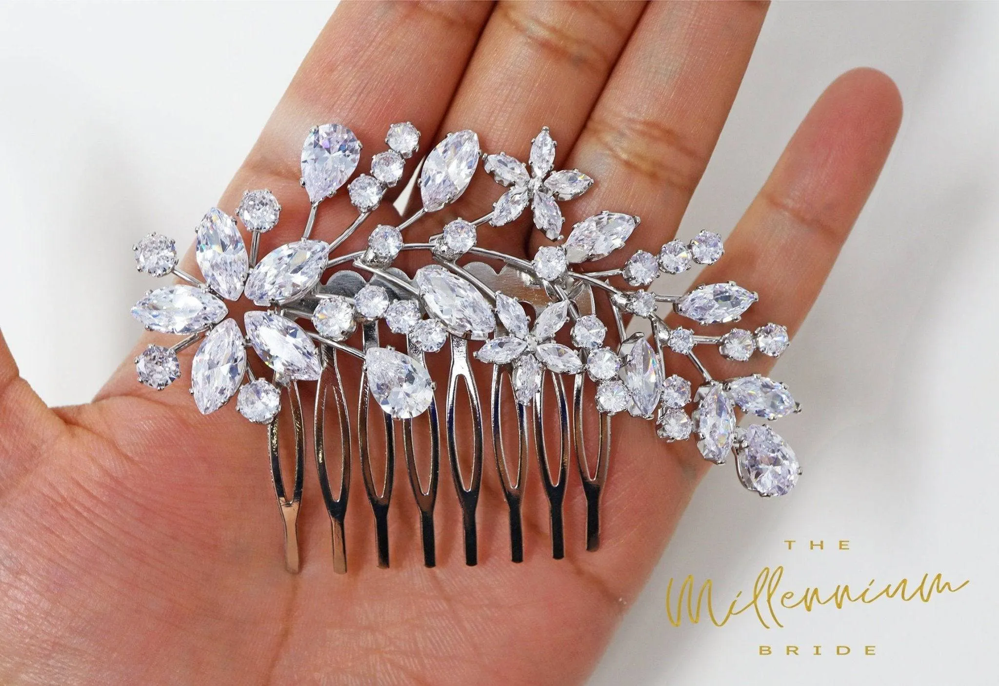 Cubic Zirconia, Diamond Flower In The Sky Vine Leaves Bridal Hair Comb, Bridal Hair Accessories, Wedding Hair Accessory, Bridal Hair Comb.