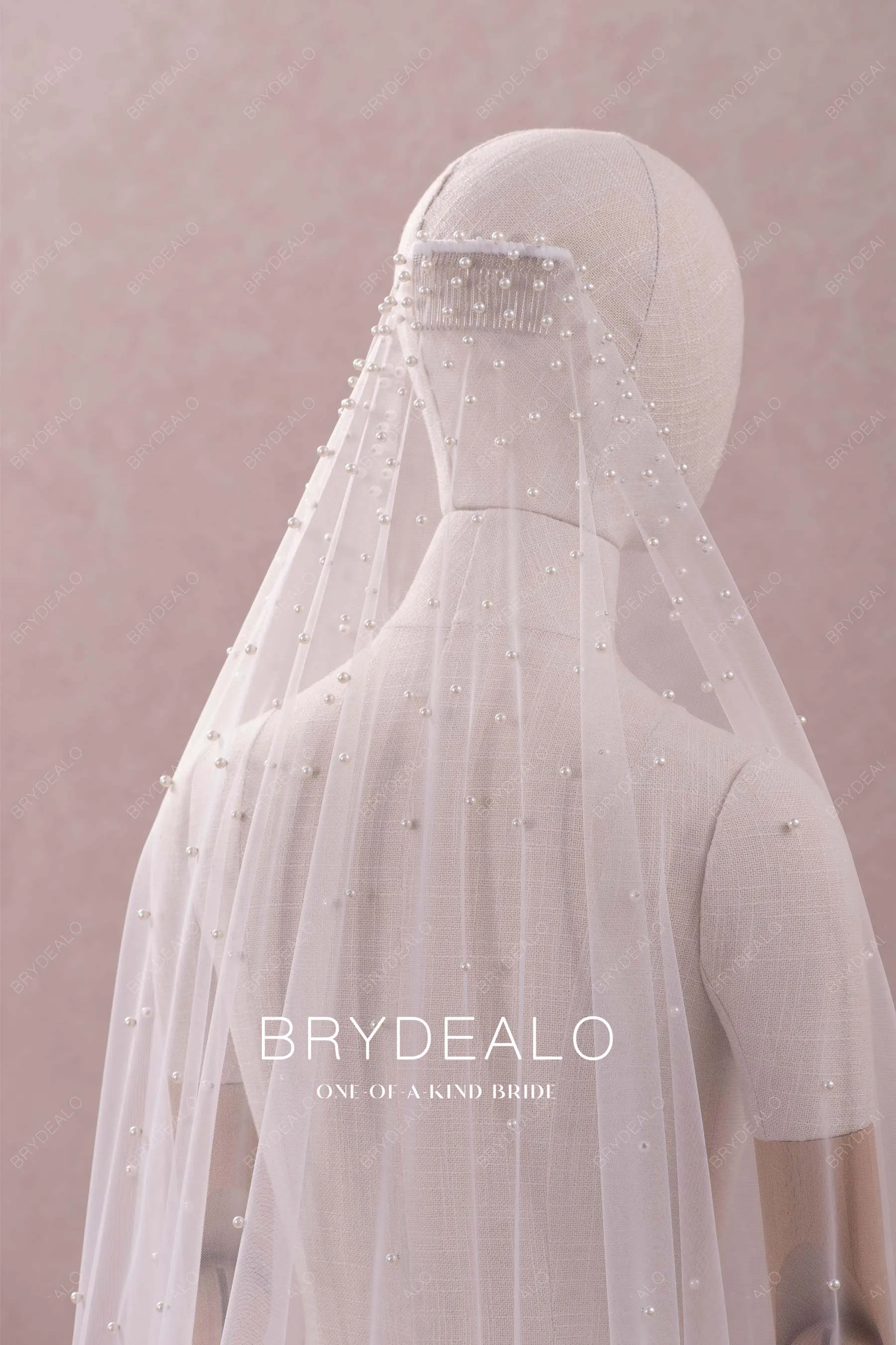 Delicate Pearls Elegant Cathedral Length Bridal Veil