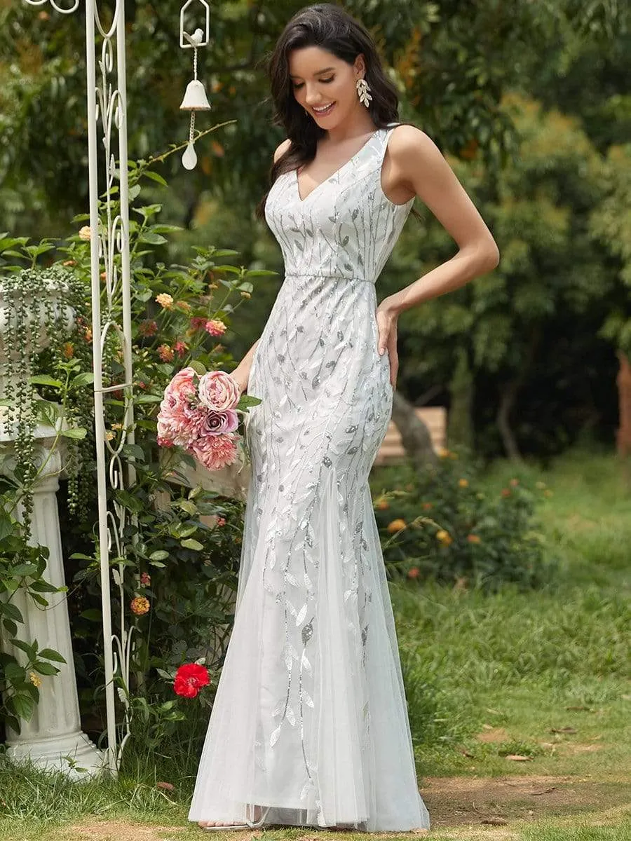 Double V-Neck Sequin Outdoor Mermaid Wedding Dress