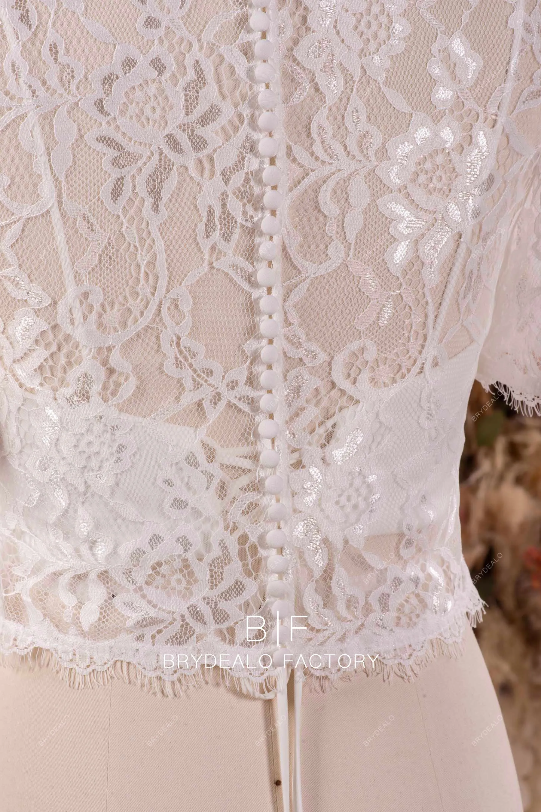 Elegant Lace Half Sleeves Crop Top Thin Strap Crepe Wedding Bolero