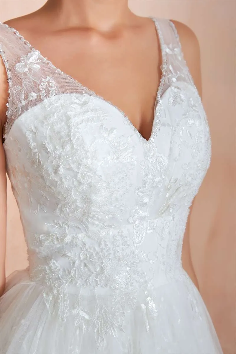Elegant Lace V-Neck A-Line Wedding Dress