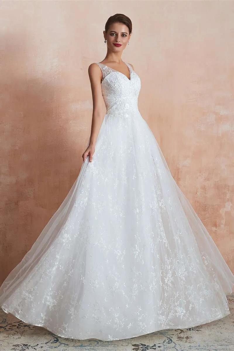 Elegant Lace V-Neck A-Line Wedding Dress