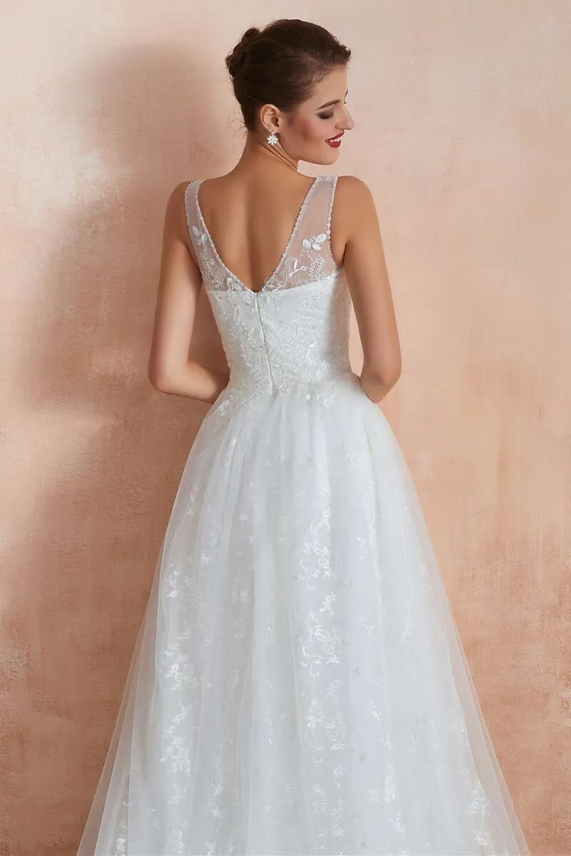 Elegant Lace V-Neck A-Line Wedding Dress