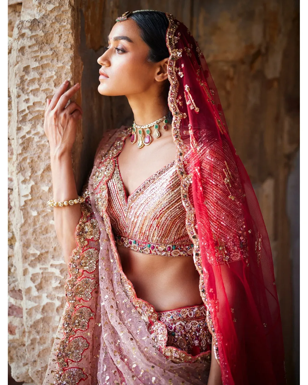 Eris Red Raw Silk Bridal Lehenga