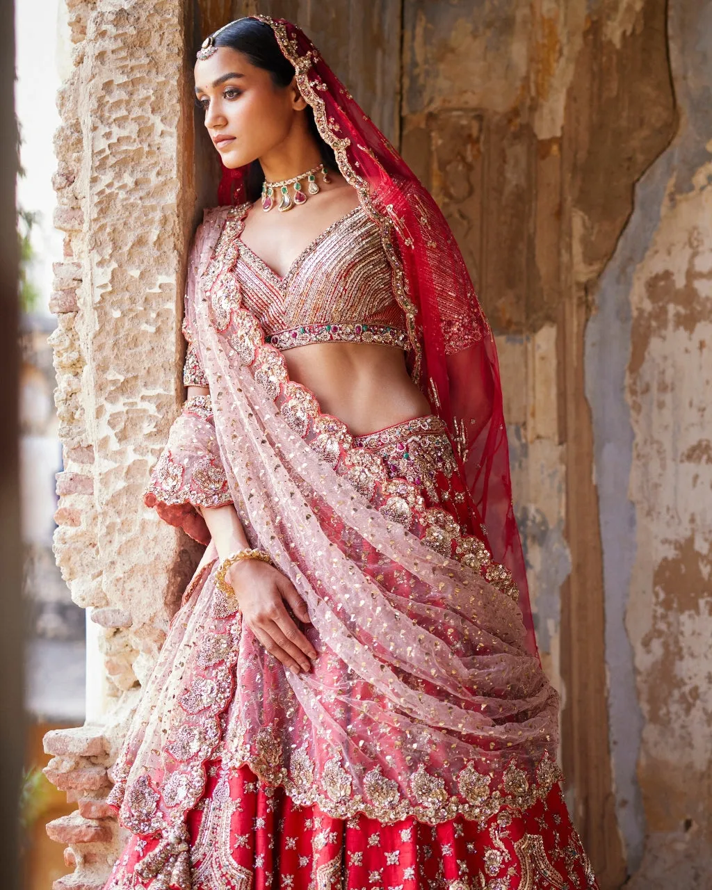 Eris Red Raw Silk Bridal Lehenga