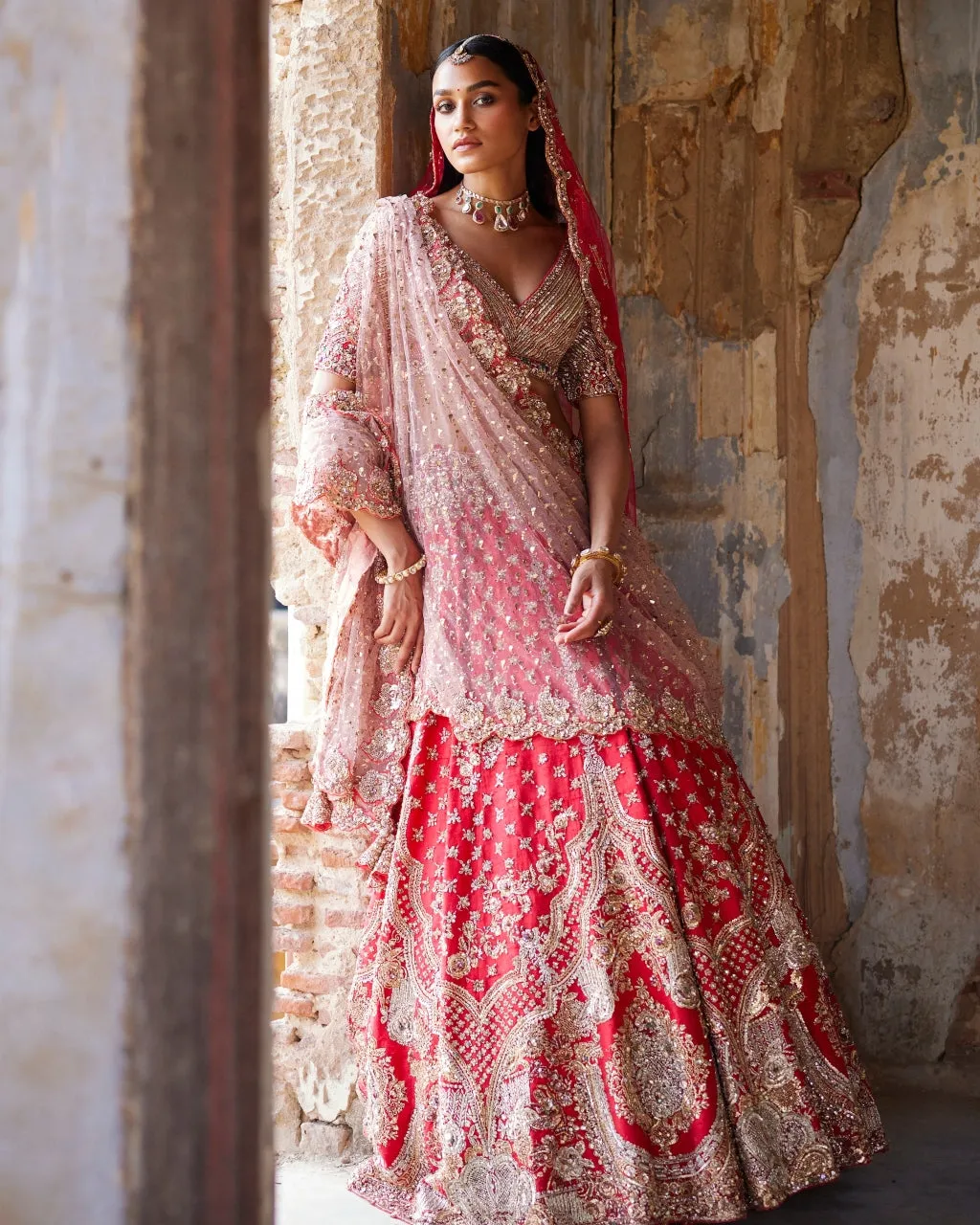 Eris Red Raw Silk Bridal Lehenga