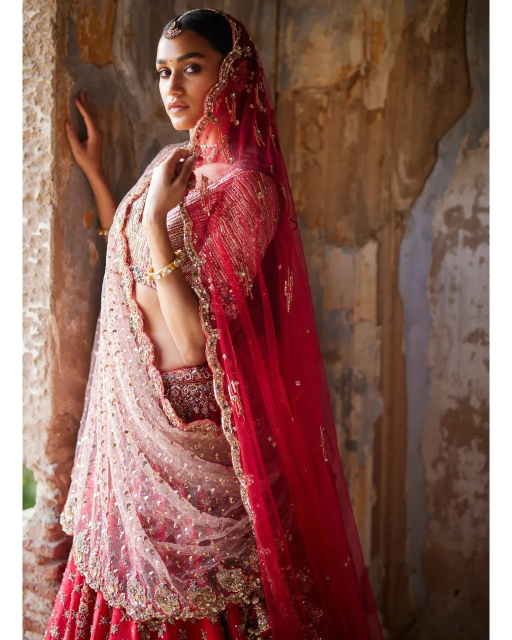 Eris Red Raw Silk Bridal Lehenga