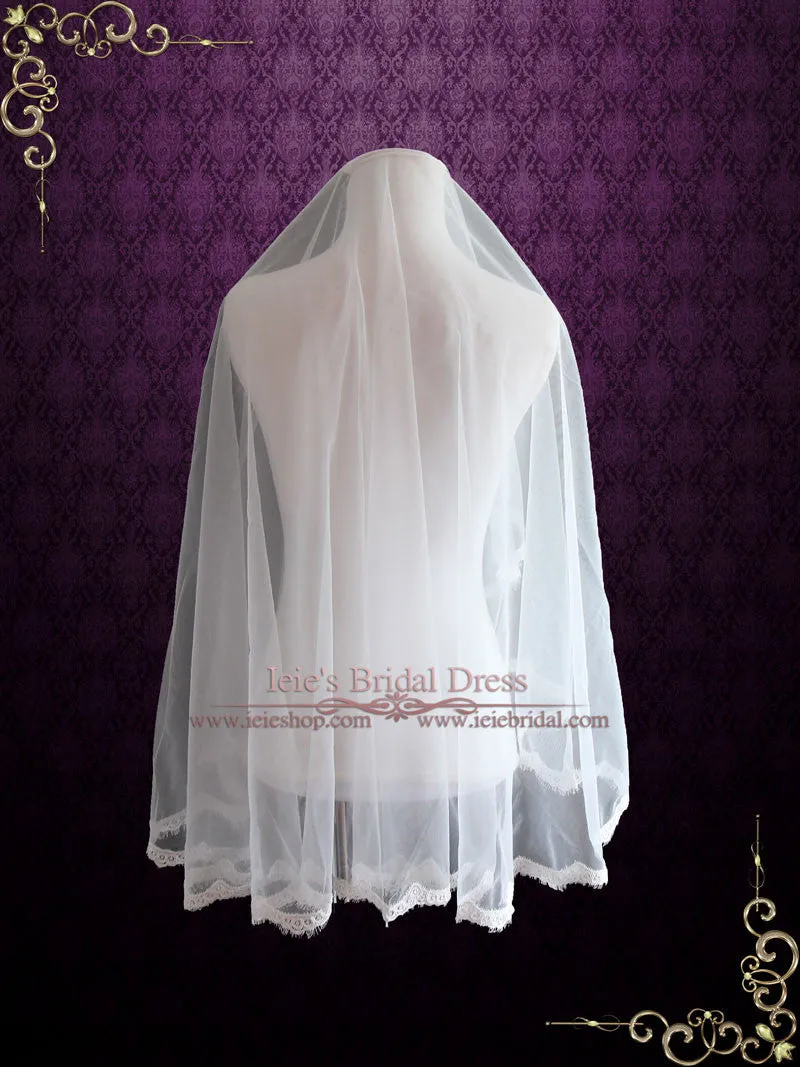 Fingertip Length Mantilla Wedding Veil with Eyelash Edge | VG1073
