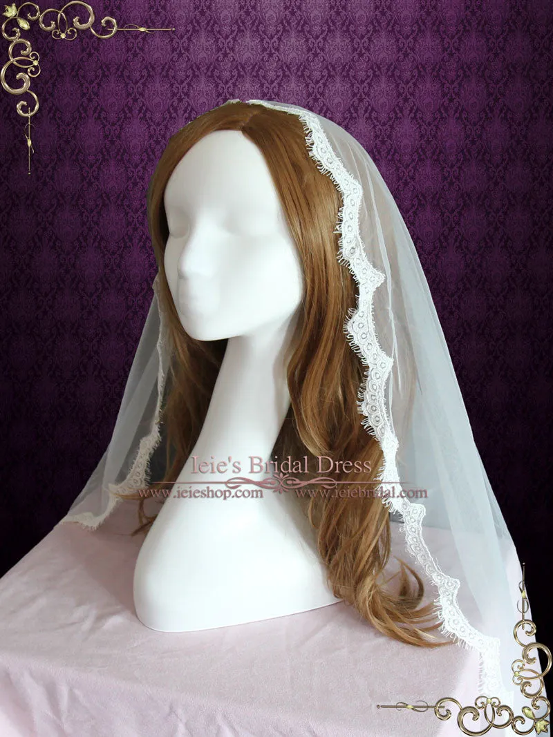 Fingertip Length Mantilla Wedding Veil with Eyelash Edge | VG1073