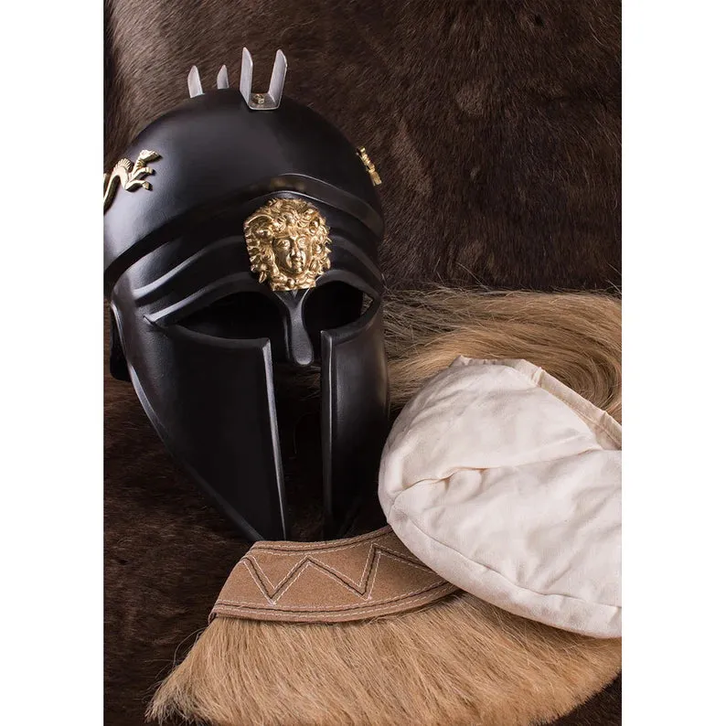 Italian-Corinthian Helmet with Black Plume by Battle Merchant - Authentic Collectible for Warriors and Collectors