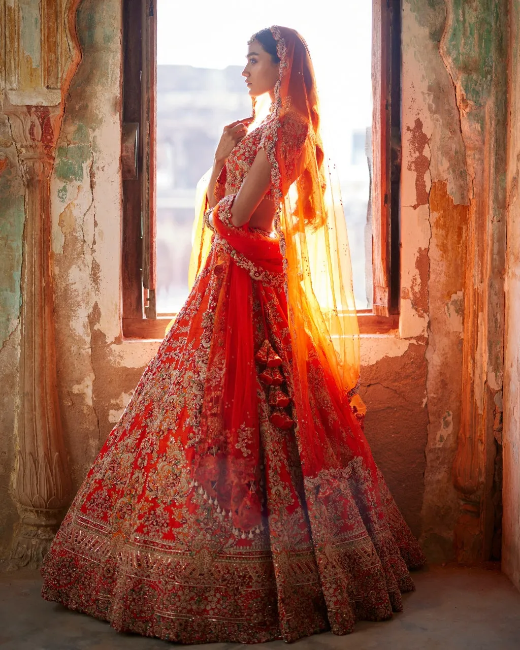 Juno Sunset Orange Raw Silk Bridal Lehenga Set