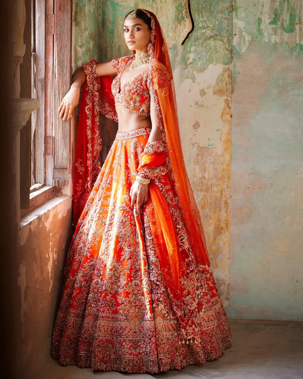 Juno Sunset Orange Raw Silk Bridal Lehenga Set