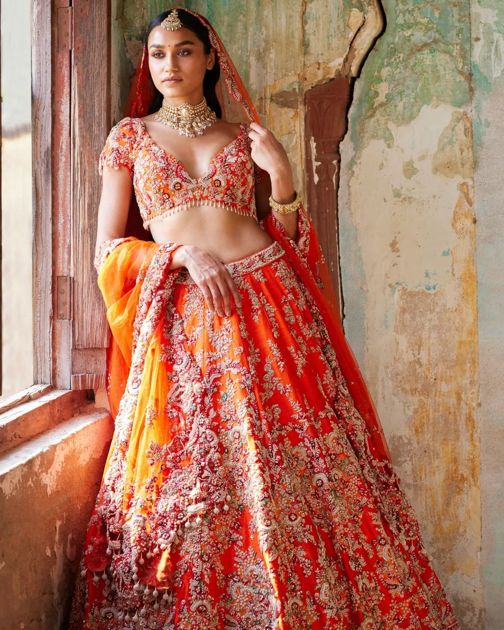 Juno Sunset Orange Raw Silk Bridal Lehenga Set