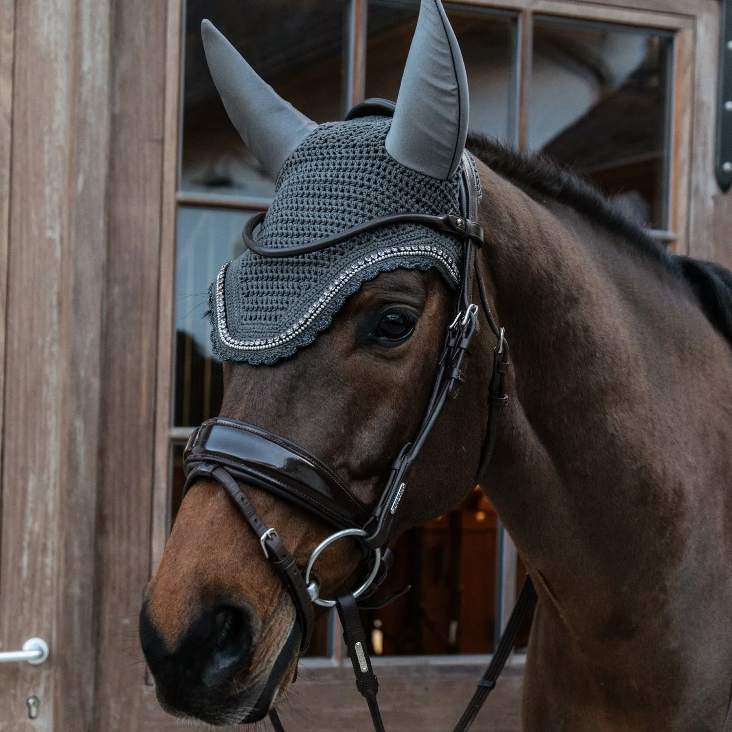 Kentucky Horsewear Wellington Stone and Pearl Soundless Fly Veil - Dark Grey