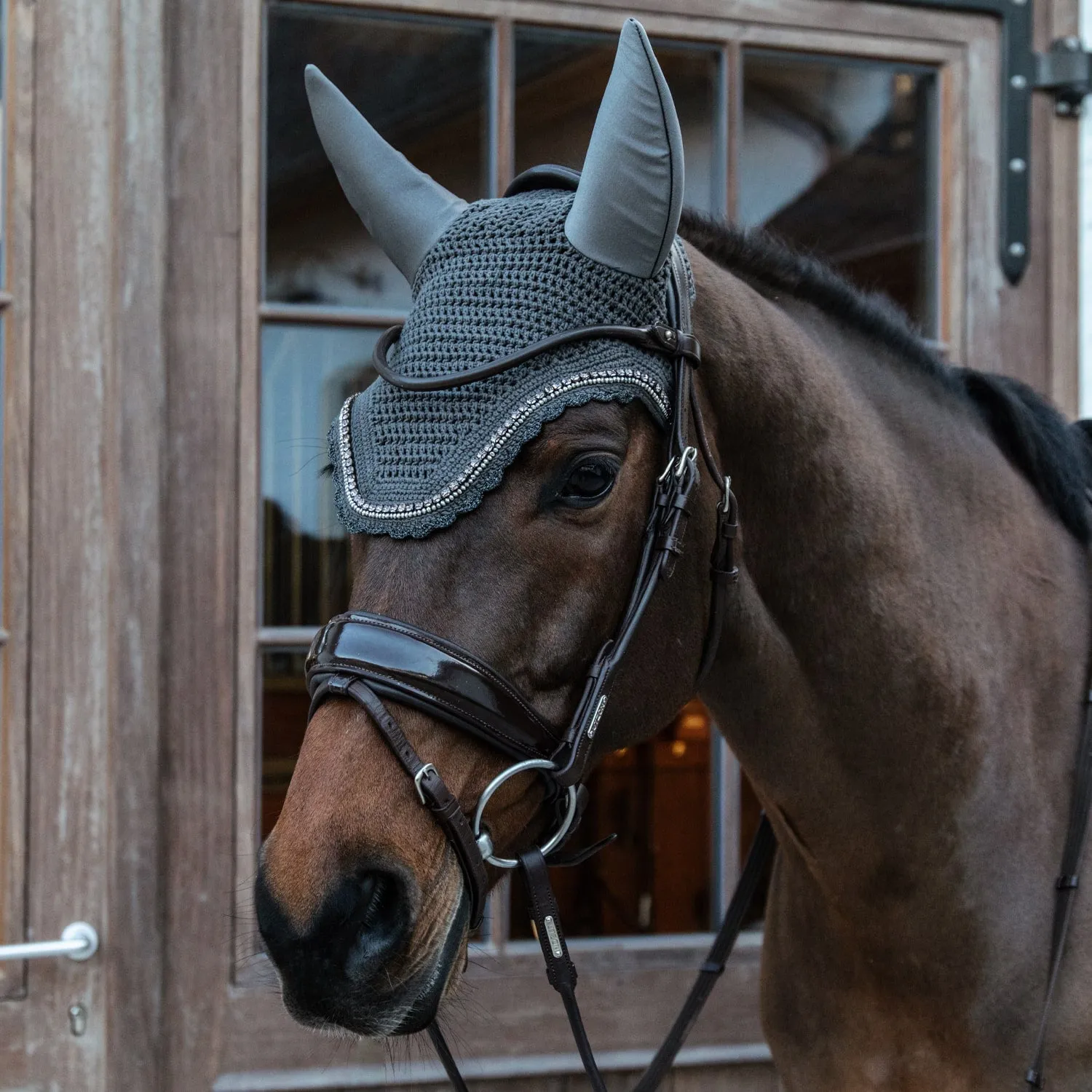 Kentucky Horsewear Wellington Stone and Pearl Soundless Fly Veil - Dark Grey