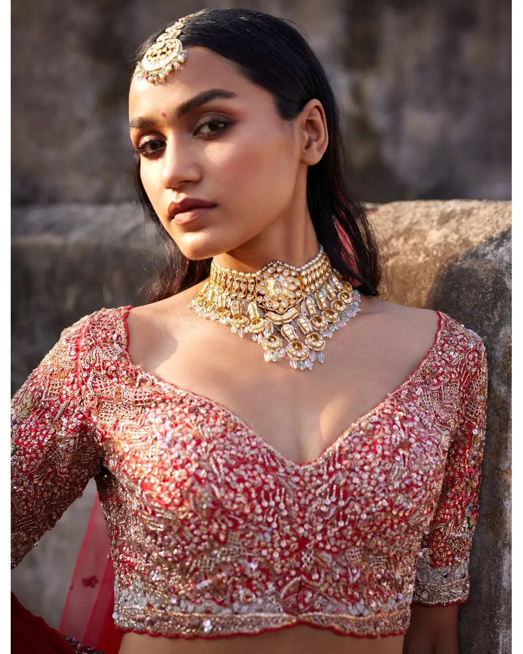 Lillian Red Raw Silk Bridal Lehenga Set