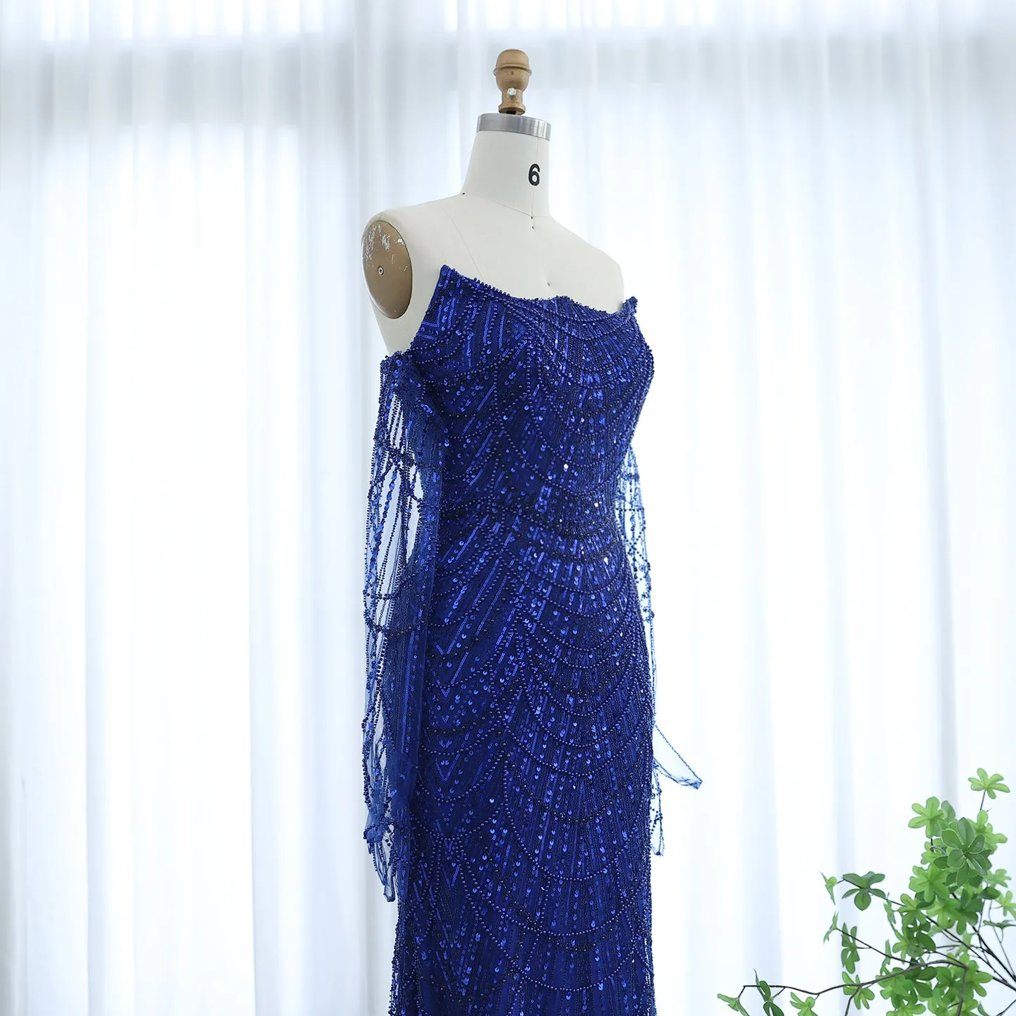 Luxury Beaded Green Mermaid Evening Dress with Gloves SS306