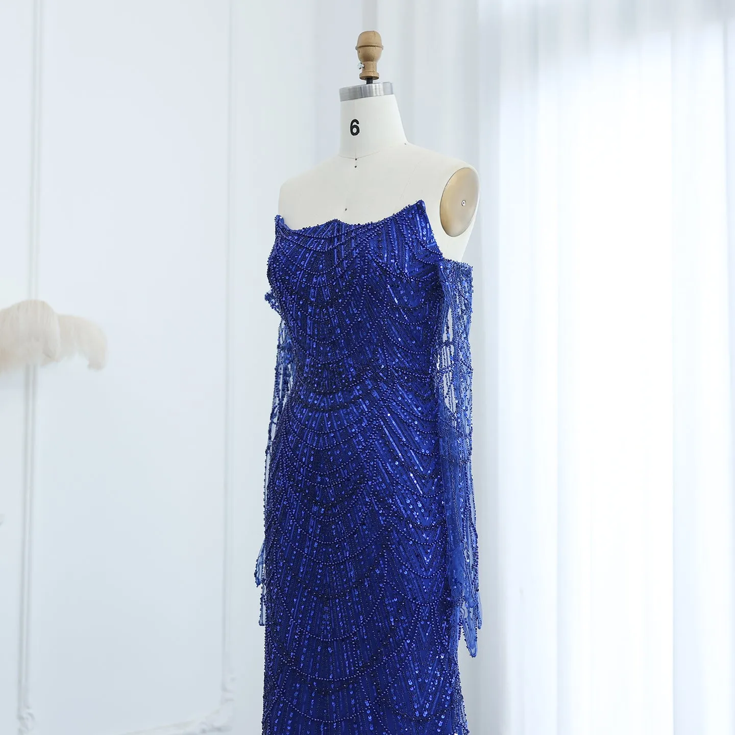 Luxury Beaded Green Mermaid Evening Dress with Gloves SS306